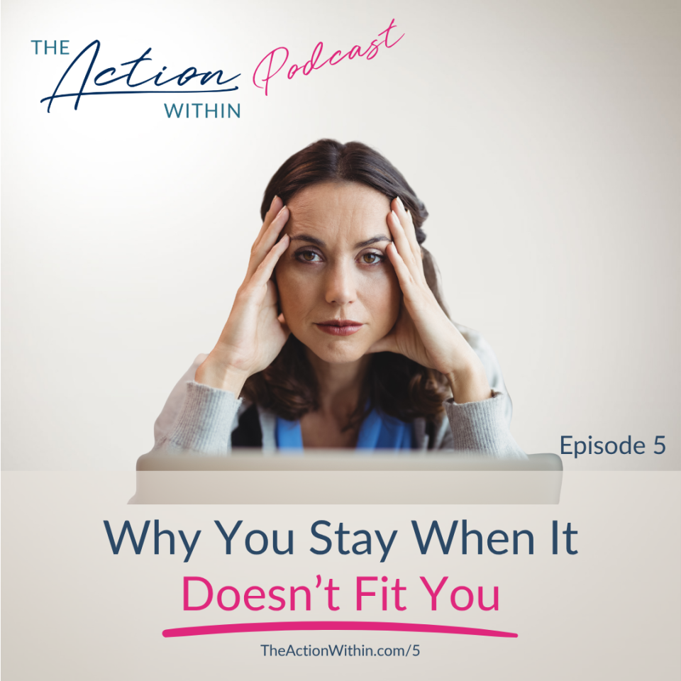 Women staring at camera. Title on page: Why You Stay When it Doesn't Fit You